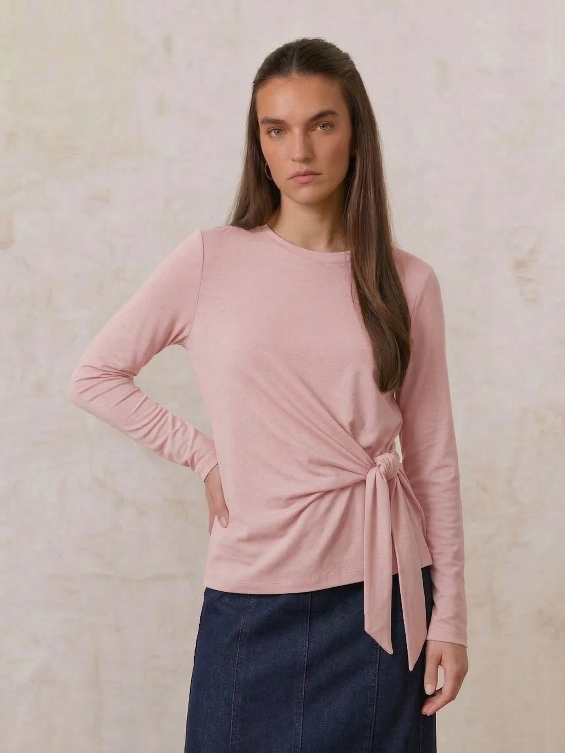 Side Tie T-Shirt-Pink