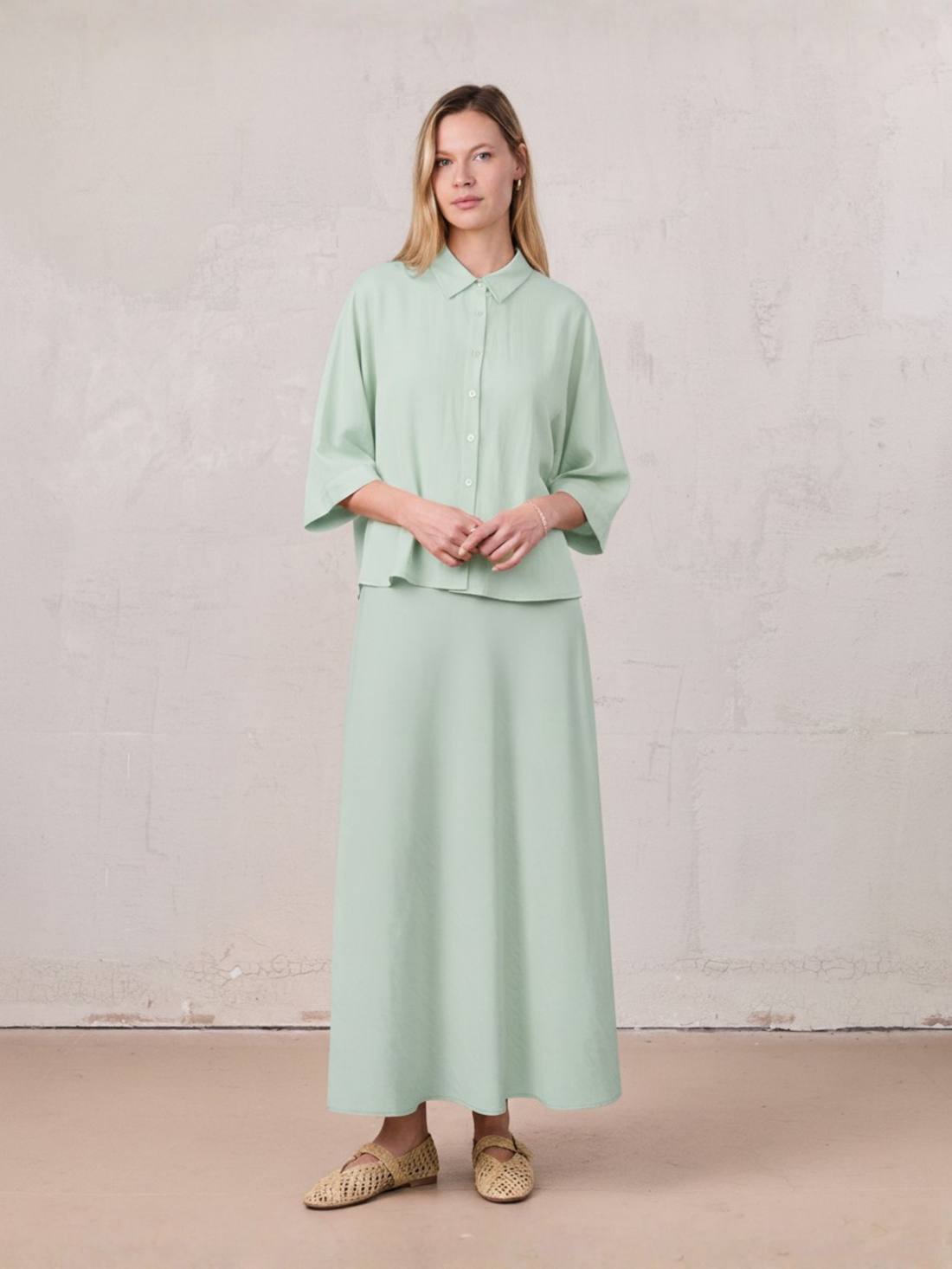 Crinkle Skirt 37"-Mint Green