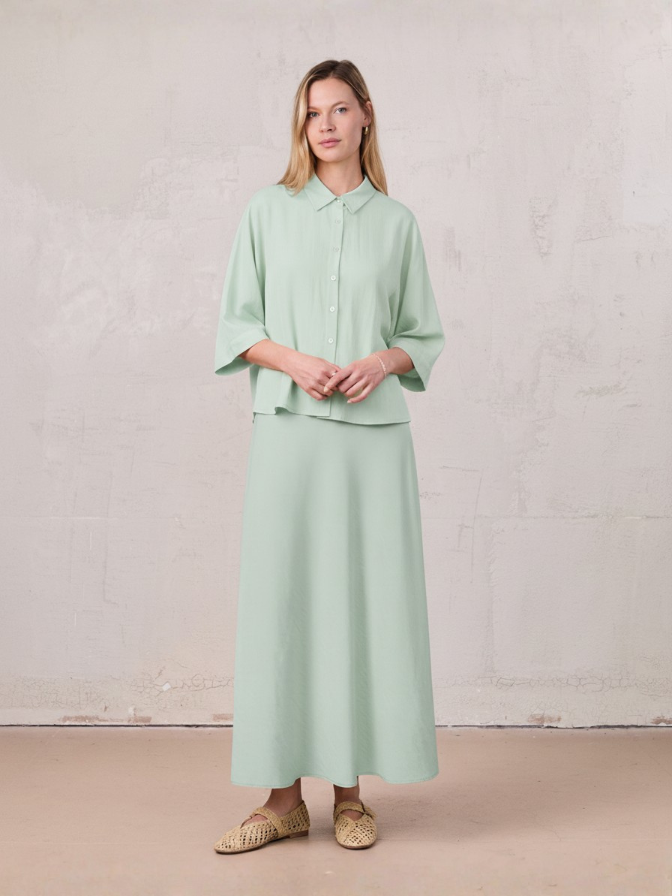 Crinkle Skirt 37"-Mint Green