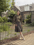 Faux Leather Stitch Down Pleated Skirt-Olive Green