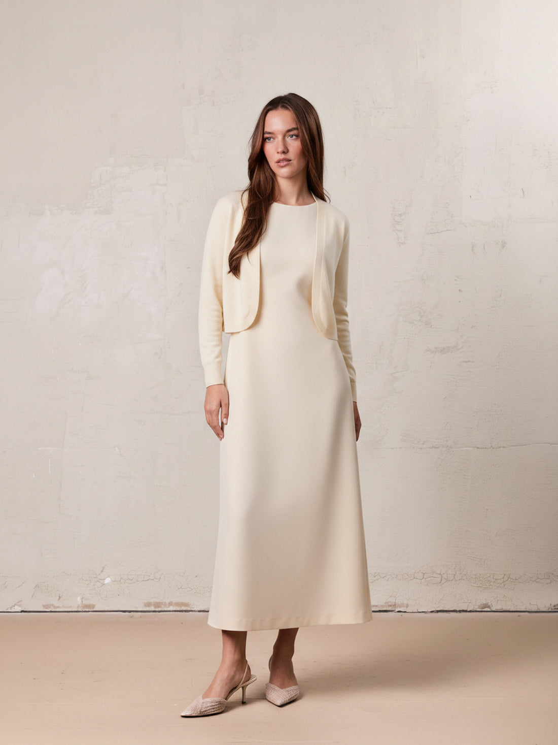 Faux Satin Crew Neck Slip Dress-Champagne