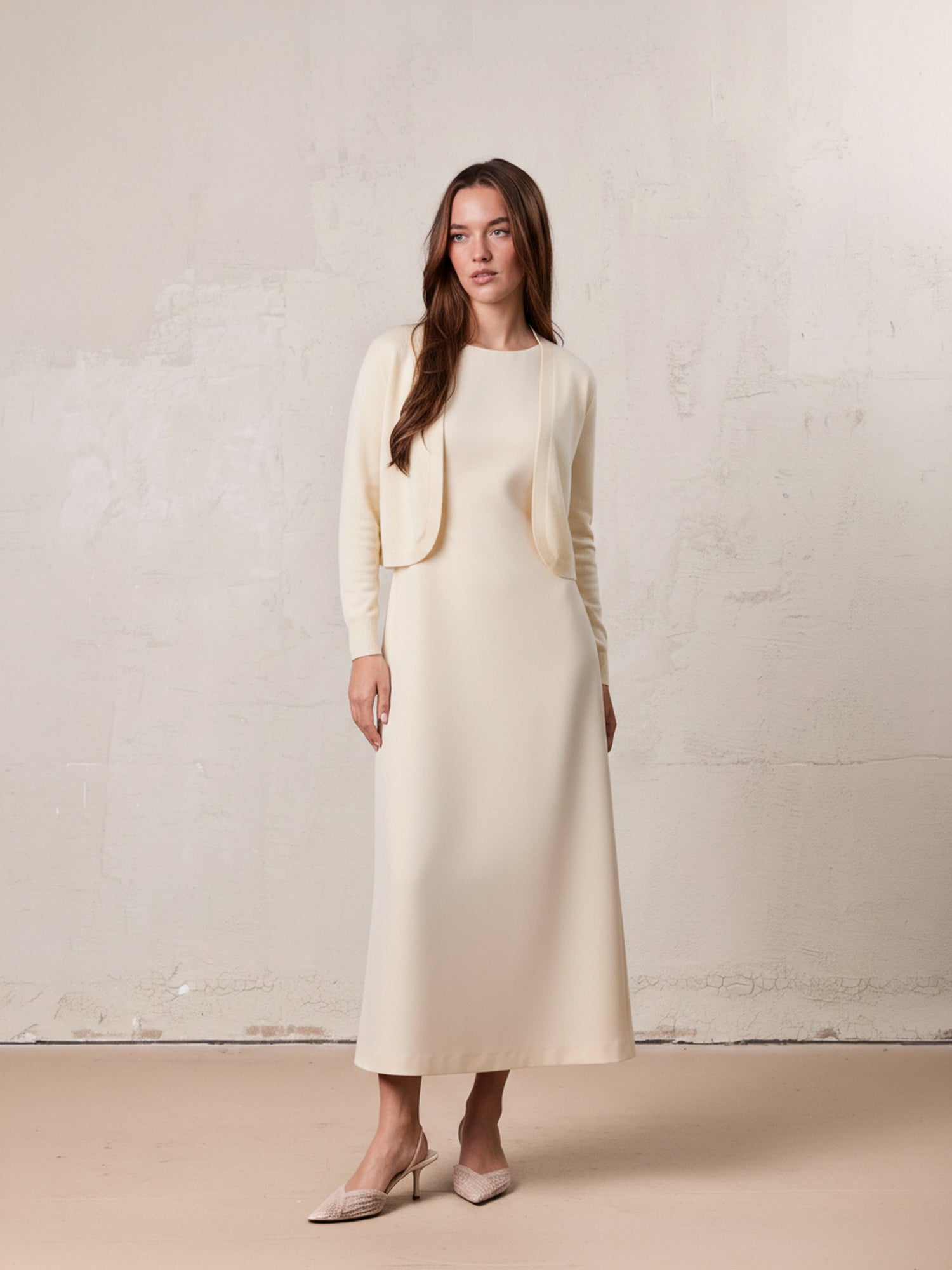 Faux Satin Crew Neck Slip Dress-Champagne