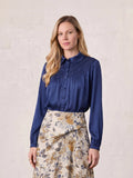 Faux Satin Micro Stitch Blouse-Navy