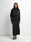 Faux Satin Ruffle Skirt - Black
