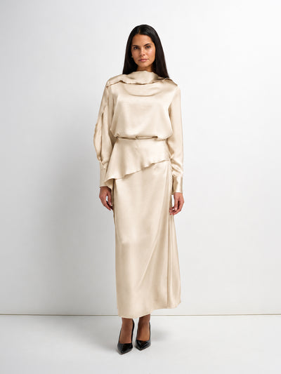 Faux Satin Ruffle Skirt - Cream