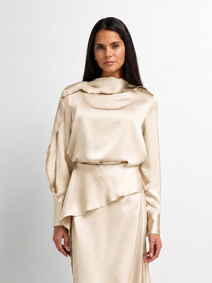 Faux Satin Ruffle Skirt - Cream