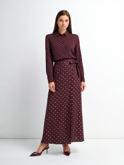 Faux Wrap Polka Dot Skirt - Burgundy/Pink