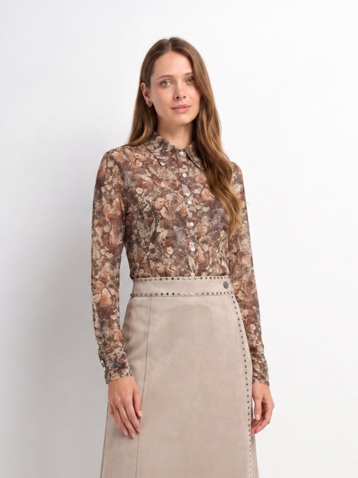 Thin Printed Button Down Blouse - Pixels