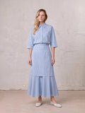 Flare Bottom Pinstripe Skirt-Blue/White