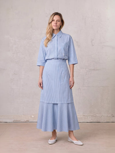 Flare Bottom Pinstripe Skirt-Blue/White