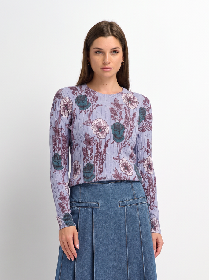 Floral Cable Printed Sweater - Lavender Floral