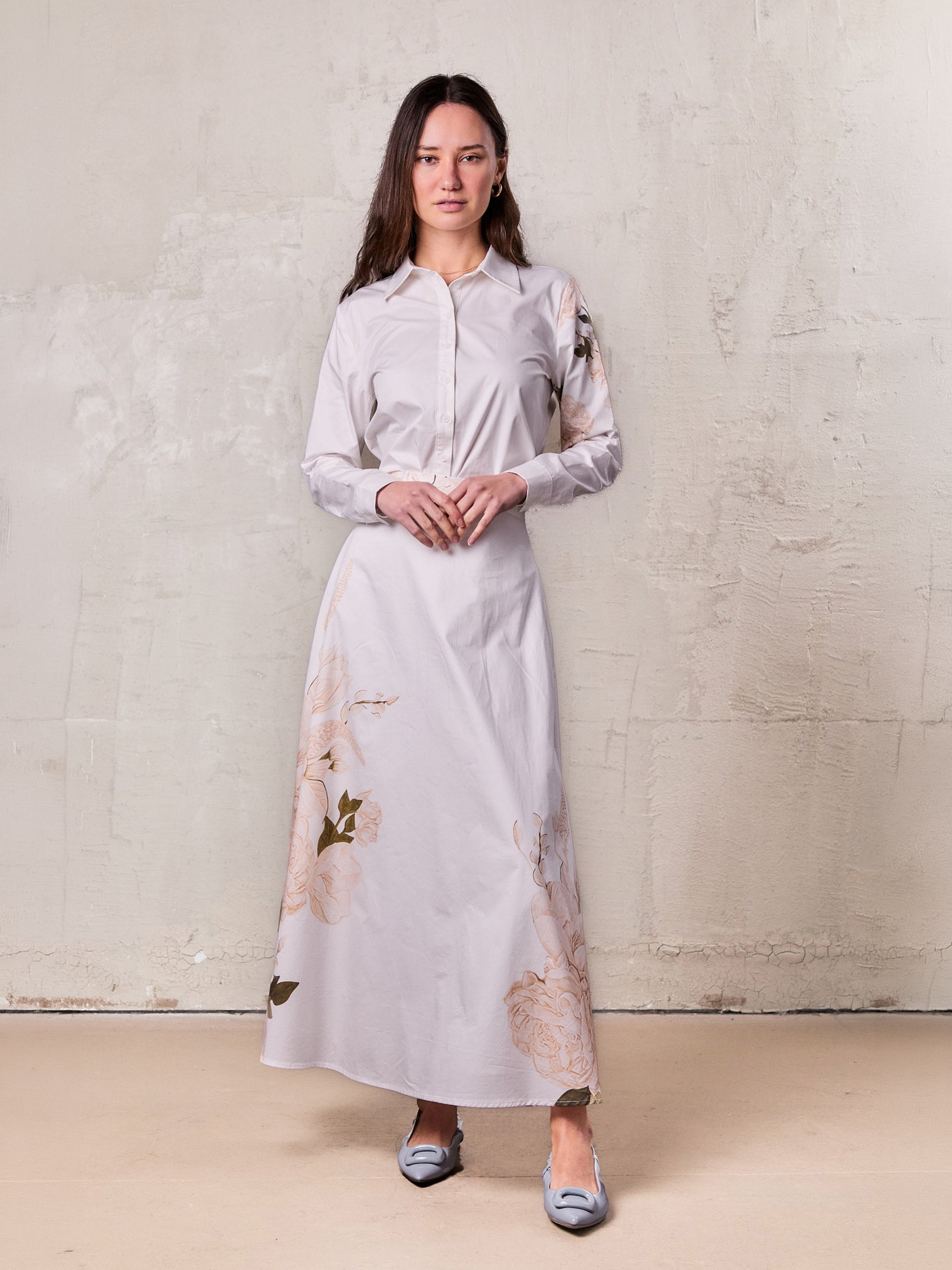 Floral Design Skirt-White