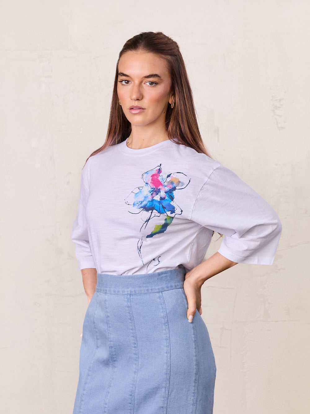 Floral Motif Oversized Tee-Multi