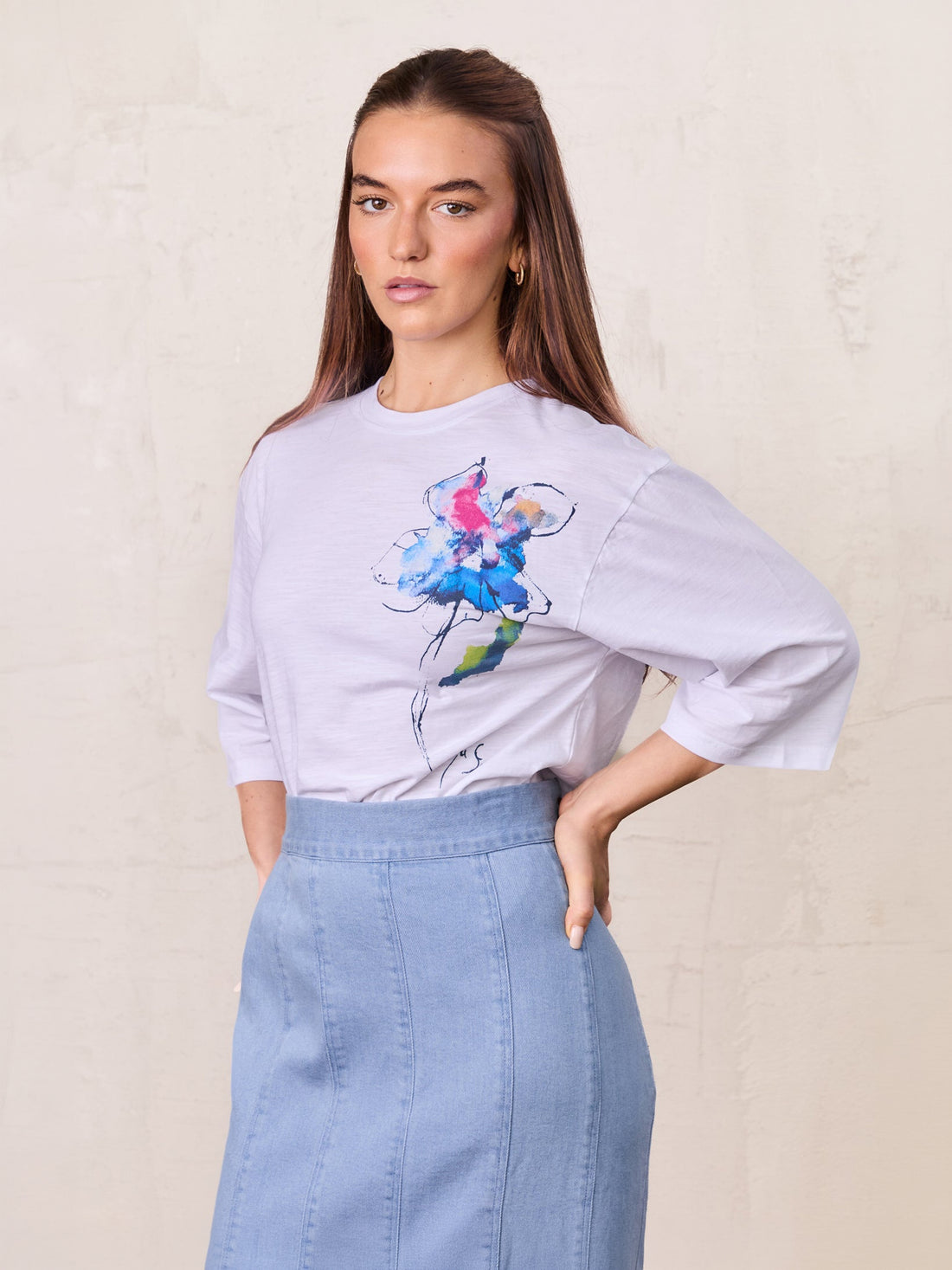 Floral Motif Oversized Tee-Multi