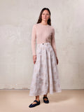 Floral Print Seamed Denim Skirt-White and Pink Floral