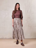 Floral Print Trumpet Skirt-Brown