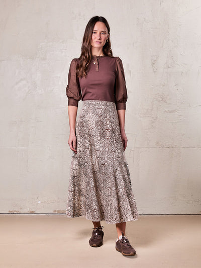 Floral Print Trumpet Skirt-Brown