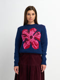 Flower Design Sweater - Blue