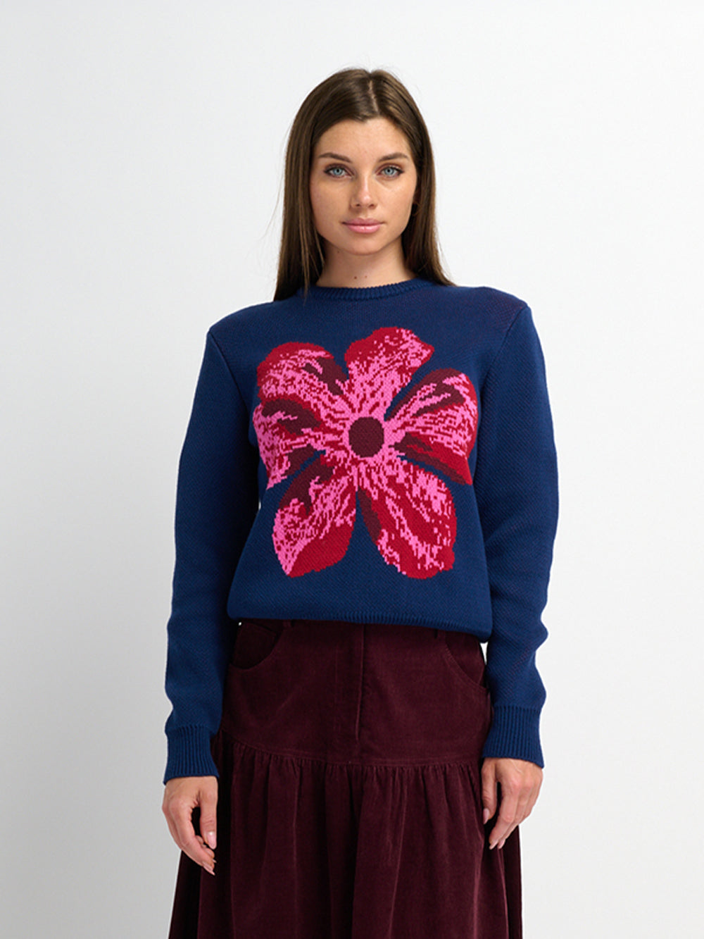 Flower Design Sweater - Blue