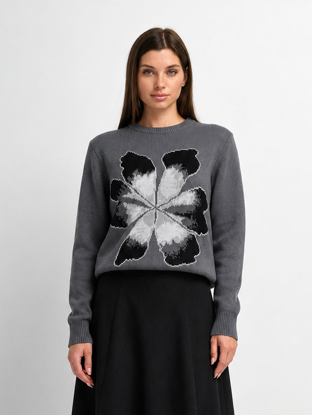 Flower Design Sweater - Grey