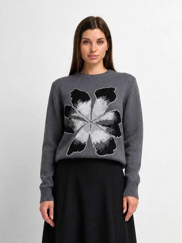 Flower Design Sweater - Grey