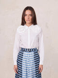 Flower Detail Cotton Blouse-White