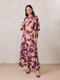 Flutter Sleeve Wrap Dress-Peach Floral