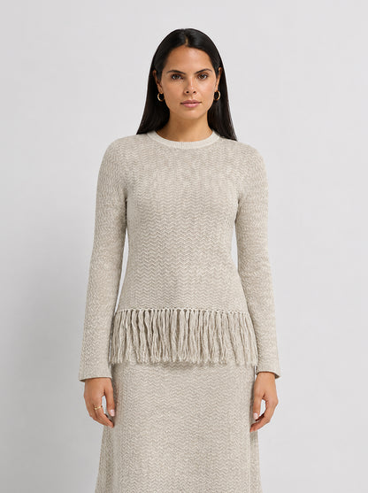 Fringe Bottom Sweater - Heathered Camel