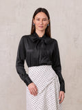 Fringe Bow Blouse-Black