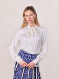 Fringe Bow Blouse-Cream