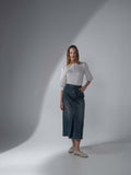Front Kick Pleat Denim Skirt-Blue