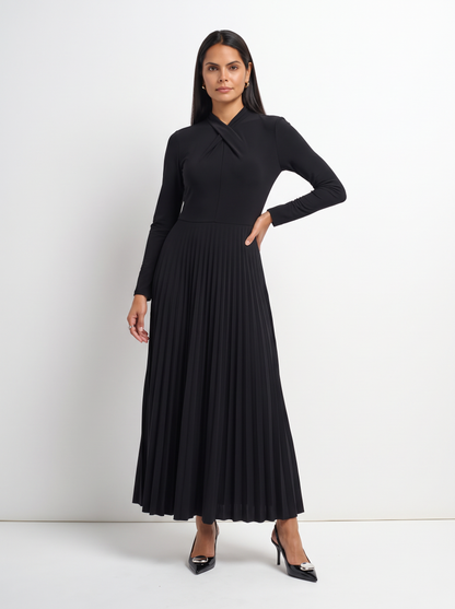 Front Knot Pleat Dress 50"-Black
