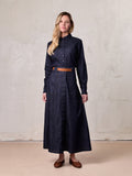 Front Panel Pocket Lightweight Denim Skirt-Dark Blue
