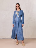 Front Pleat Denim Dress-Blue