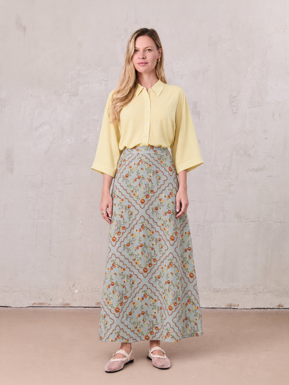 Full Belted Print Skirt-Diamond Floral