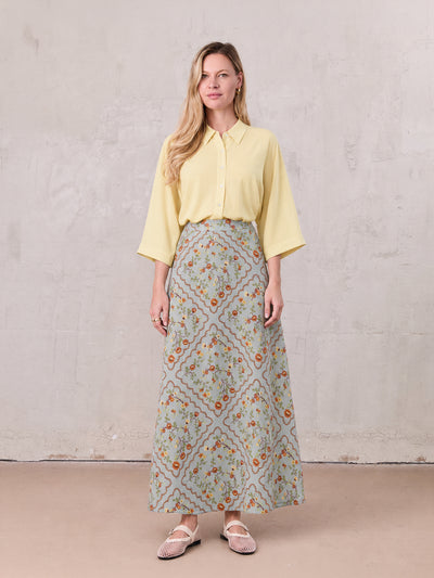 Full Belted Print Skirt-Diamond Floral