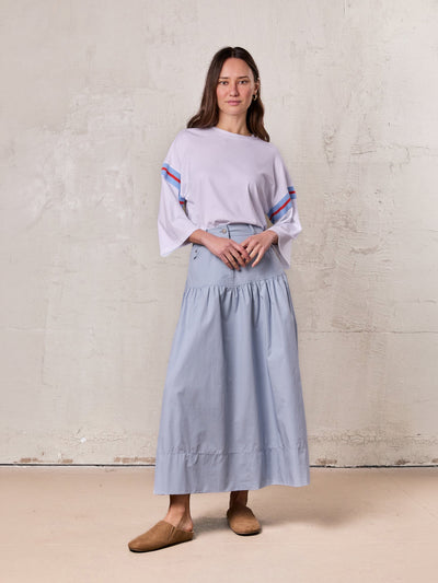 Gathered Drop Waist Yoke Skirt-Light Blue