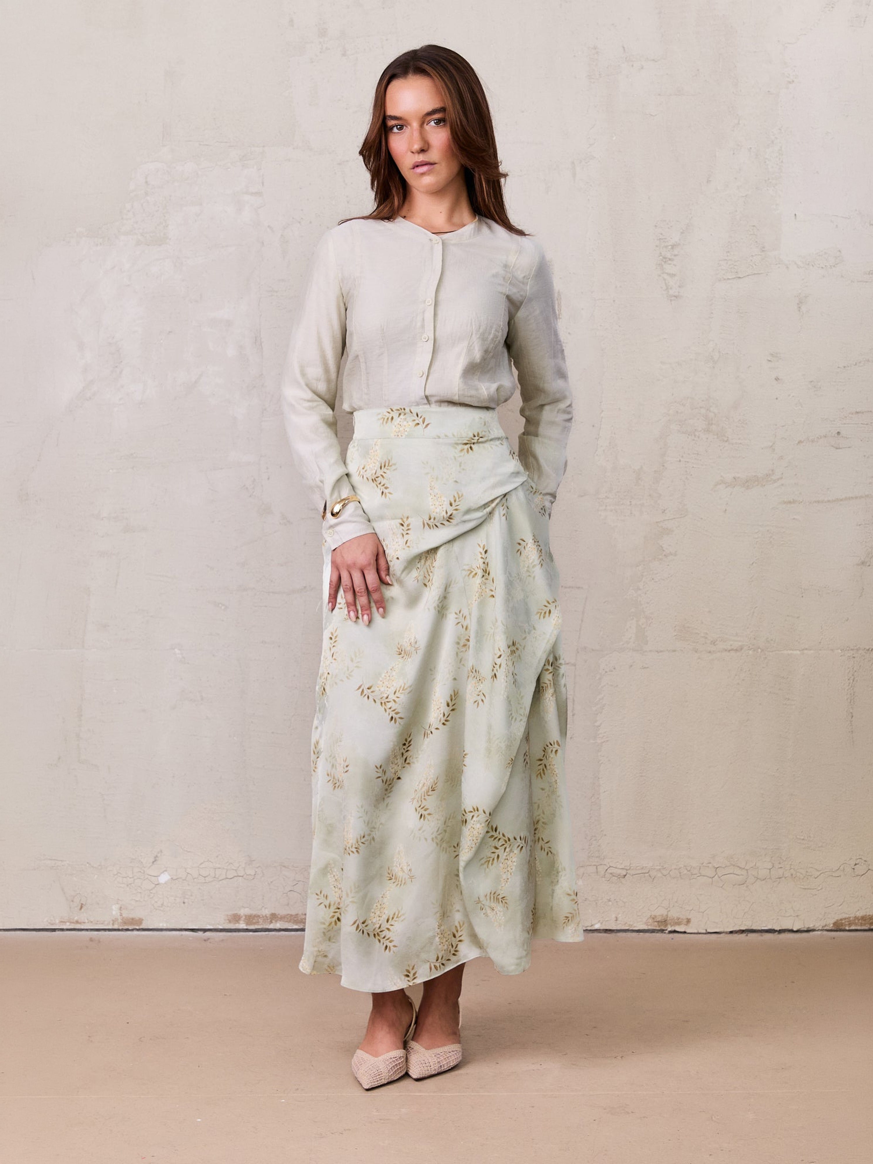 Gathered Overlay Skirt-Mint Floral