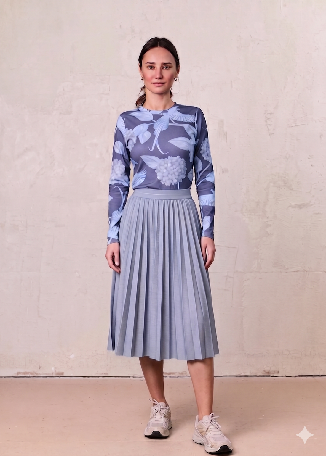 PLEATED SKIRT 26"-DENIM LT BLUE