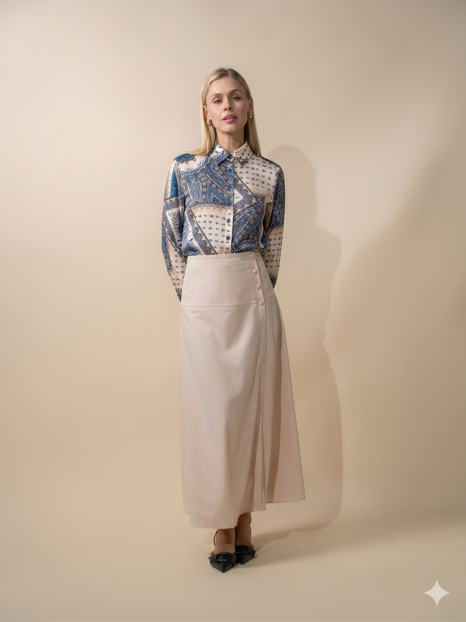 Button Down Collared Blouse-Teal Faux Satin