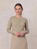 Gold Button Crop Cardigan-Latte