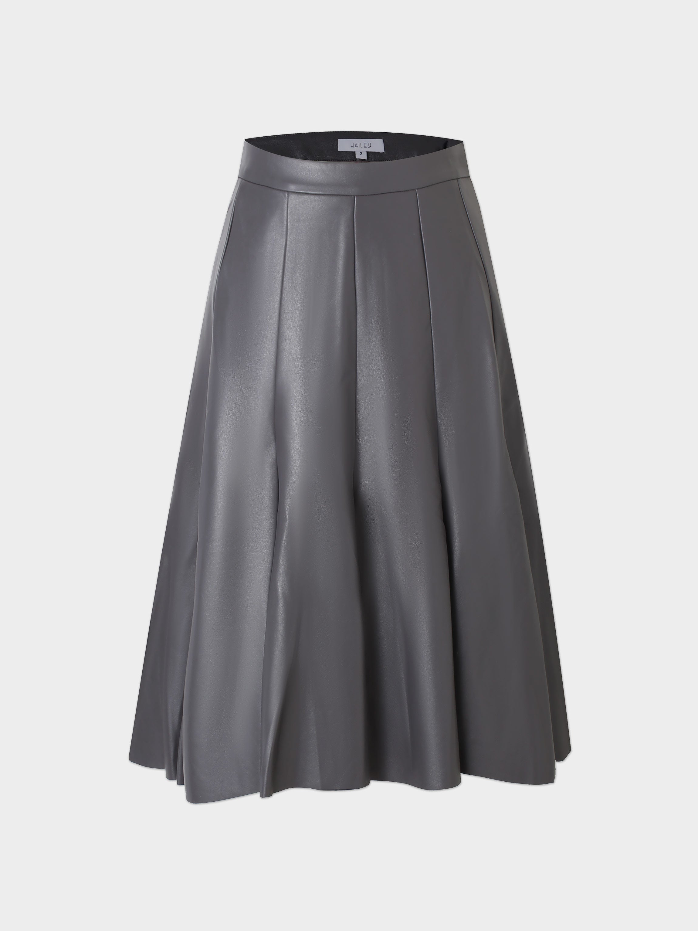 Flare Leather Skirt 27&quot;-Grey