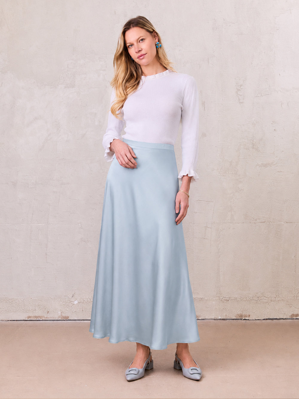 Crepe Slip Skirt-Sky Blue