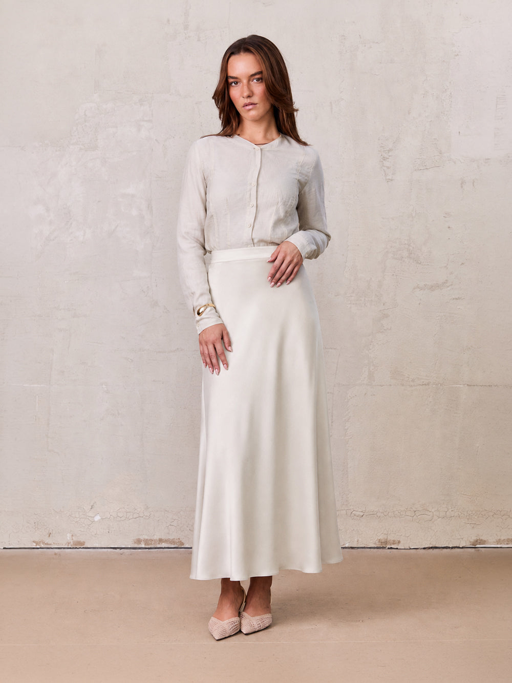 Crepe Slip Skirt-Ivory