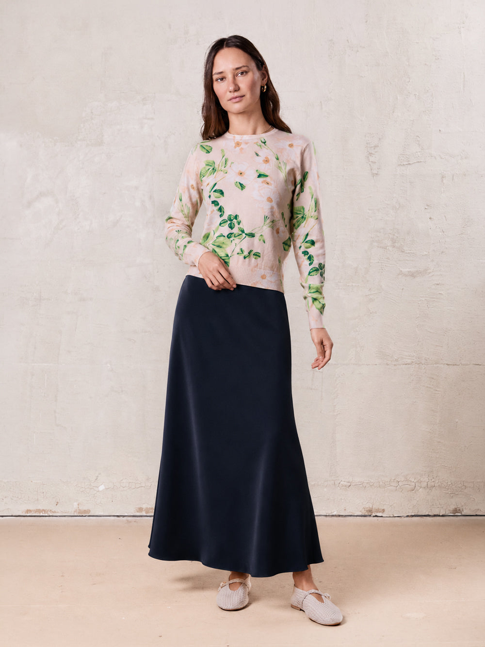 Crepe Slip Skirt-Navy