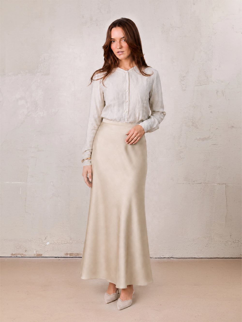 Crepe Slip Skirt-Tan