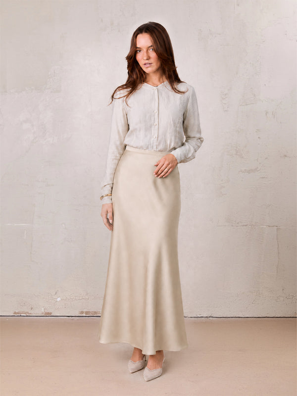 Crepe Slip Skirt-Tan