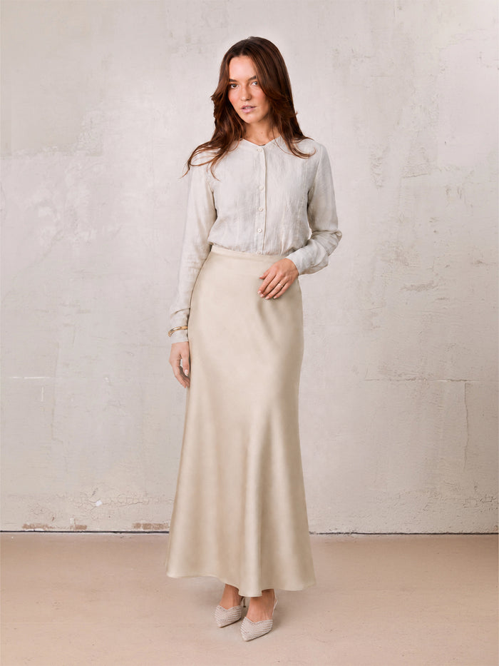 Crepe Slip Skirt-Tan