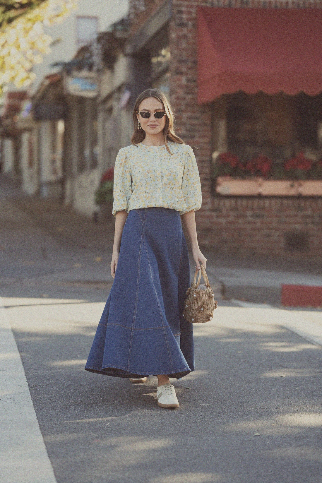 Puff Sleeve Button Down Blouse-Yellow Floral