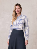 Button Down Collared Blouse-Blue Bandana
